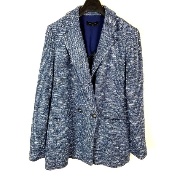 Talbots Women  Tweed Blazer Jacket Size 14 Blue Double Breasted Partially Lined - Picture 1 of 5